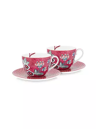 PIP STUDIO | Cappuccinotassen Set mit Untertasse 2er 280ml Flower Festival Dark Pink | 